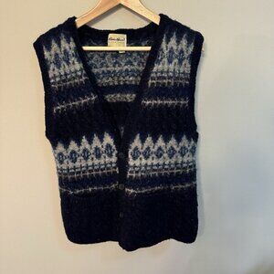 Eddie Bauer Fair Isle Wool Chunky Knit Fisherman Vintage Sweater Vest Cardigan